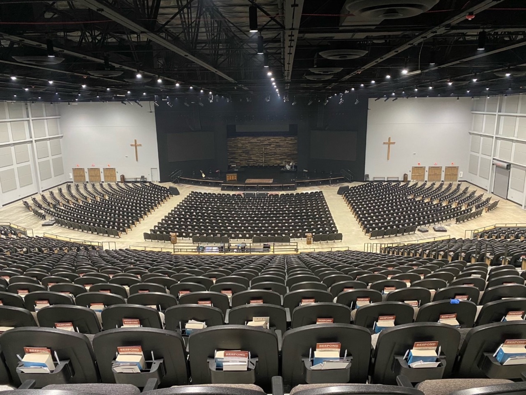 Completed worship auditorium with seating for thousands